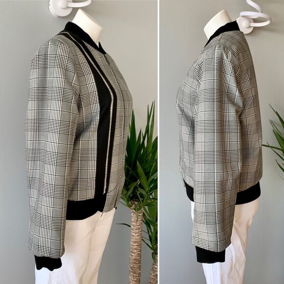 Alice + Olivia Lonnie Reversible Cropped Bomber Jacket in Plaid Size Large - Picture 6 of 11